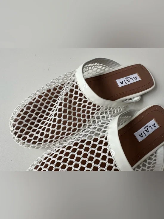 ALAÏA White Fishnet Mesh Slides | Iconic Net Mules Made in Italy Size 37 - Picture 8 of 11